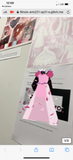 In a
            mobile browser, a pink dress floats in front of a piece of
            paper.